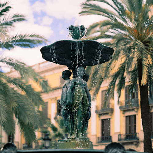 Fountain of the Three Graces in Parque de Malaga, Malaga, Spain 