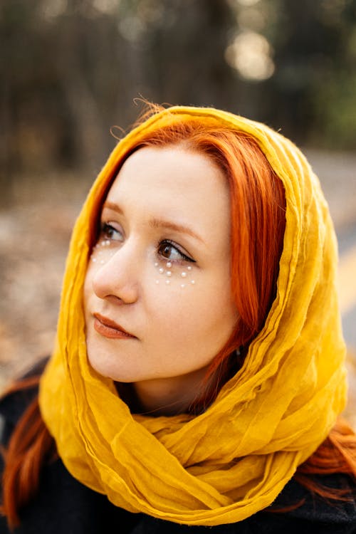 Free Portrait of Woman Wearing Yellow Headscarf  Stock Photo