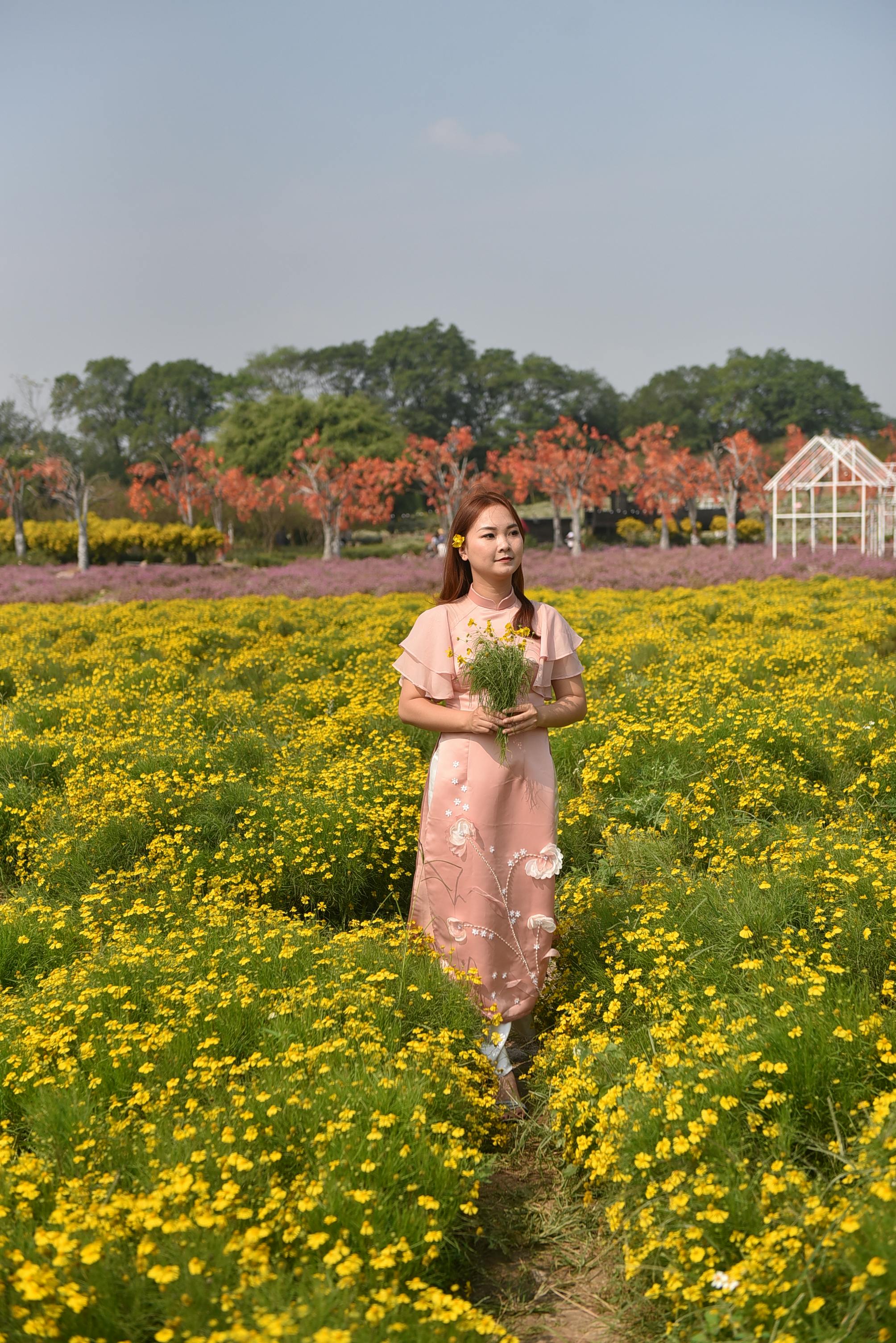 Pink dress 2024 with yellow flowers