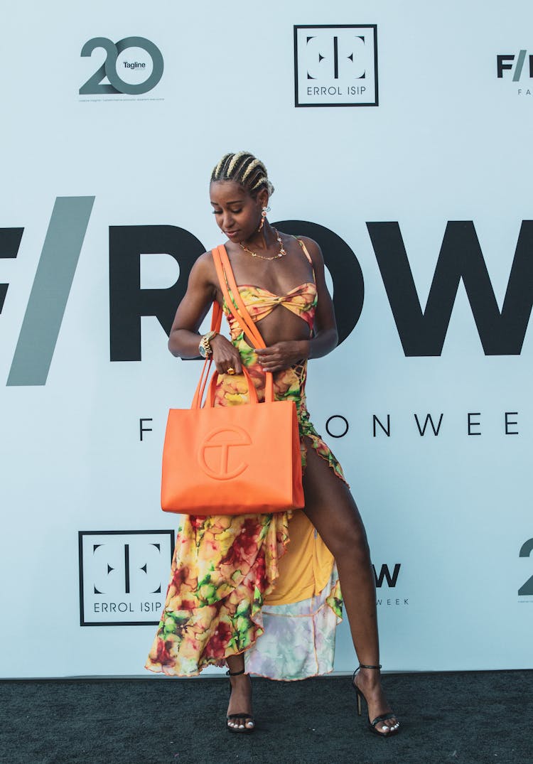 Woman In Dress With Brand Bag