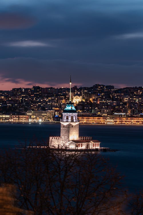 Illuminated Kiz Kulesi in Evening