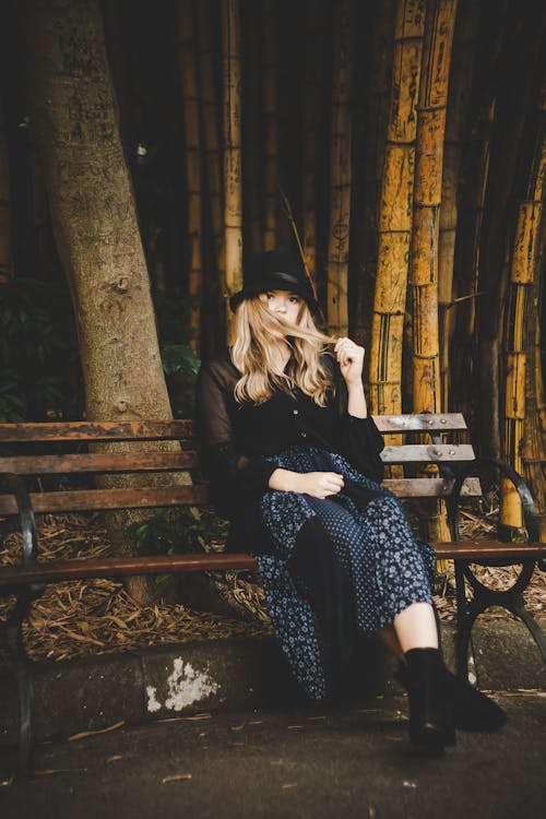 Free Woman Siting On Bench  Stock Photo