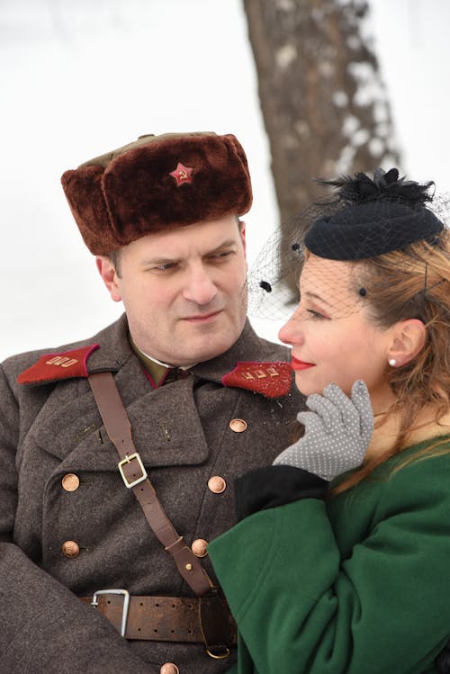 Retro Style Woman with Soviet Union Soldier