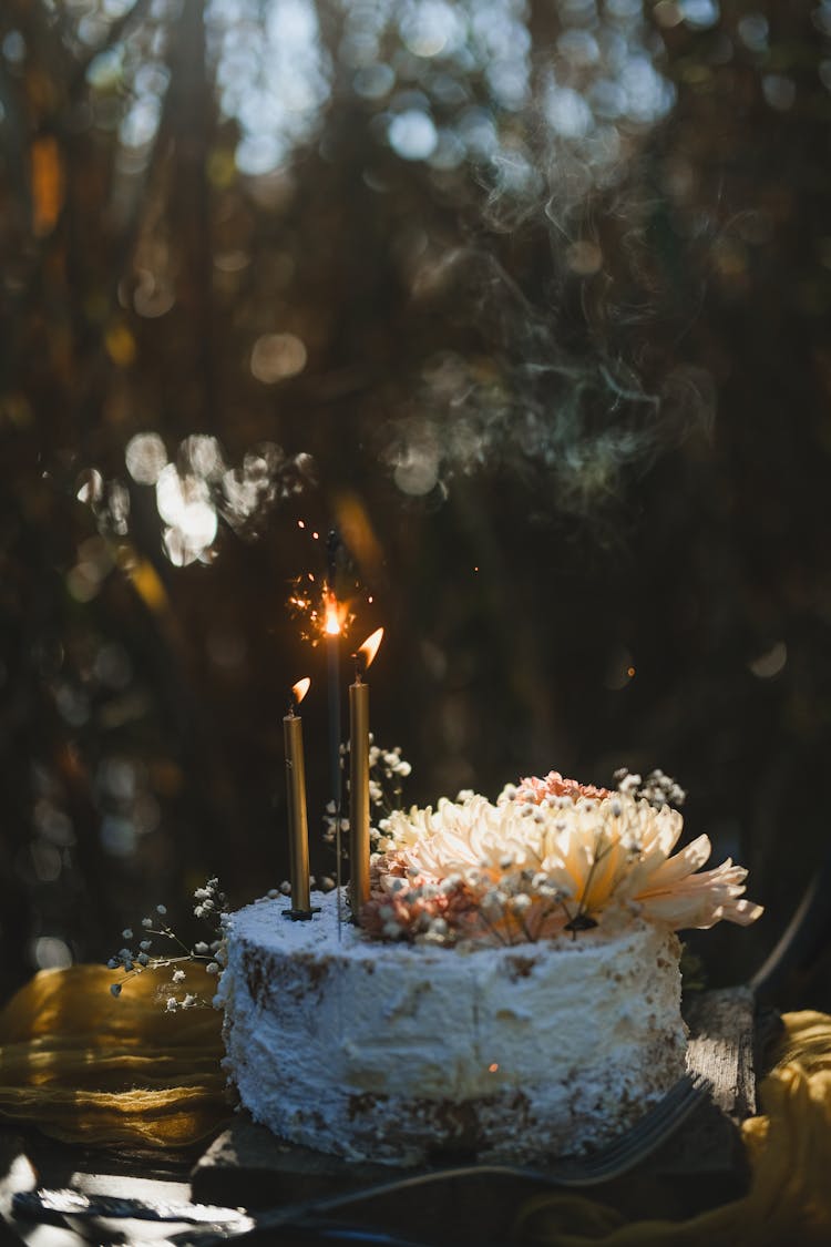 Birthday Cake In Autumn Scenery