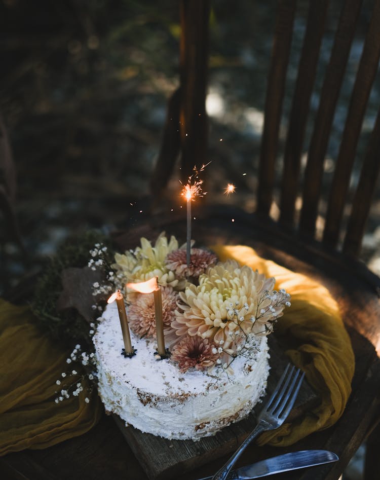 Birthday Cake With Candles And Sparkler