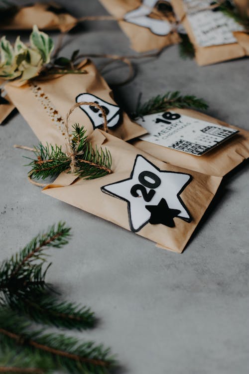 Bags with Decorations from an Advent Calendar 