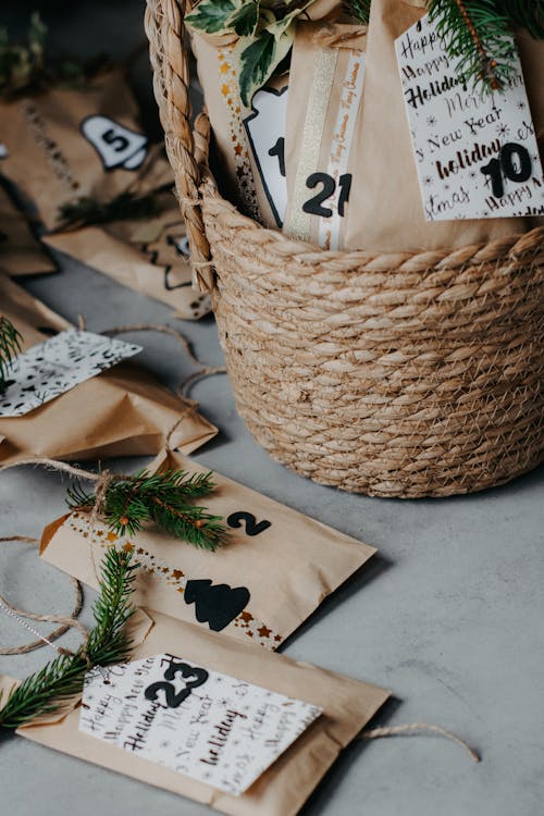 Bags with Decorations from an Advent Calendar 