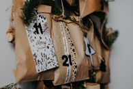 Decorative advent calendar with personalized handmade gifts for a festive Christmas celebration.