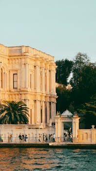 Elegant historical building along the Bosphorus in Istanbul, showcasing Byzantine-inspired architecture.