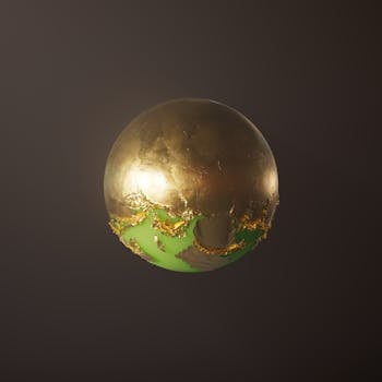 A golden sphere with abstract green elements on a dark background, creating a luxurious look.