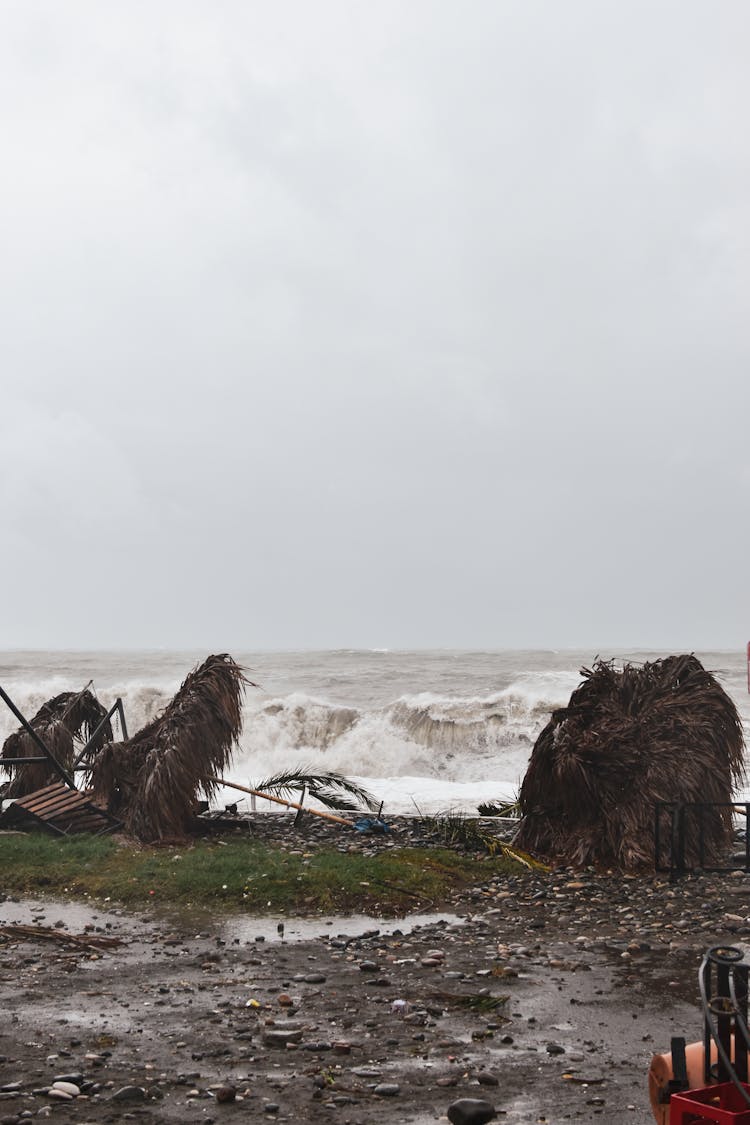 Destruction On Beach After Hurricane