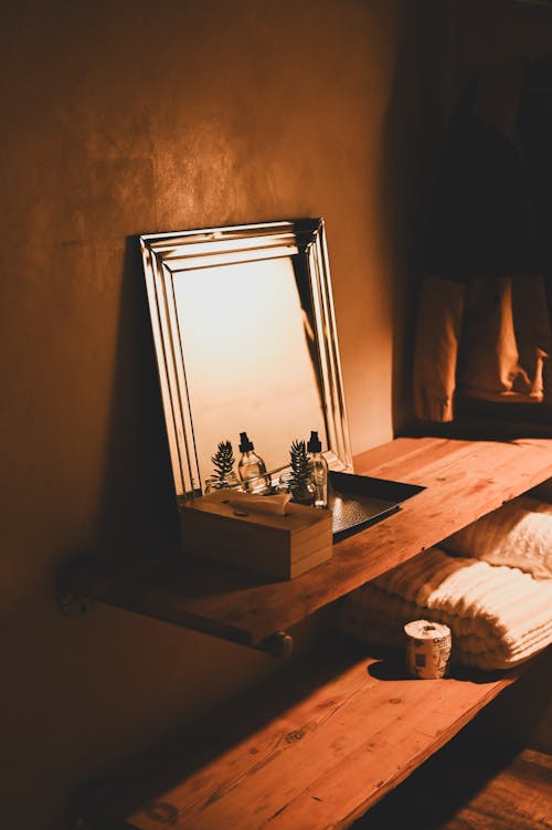 Mirror on Shelf in Bedroom