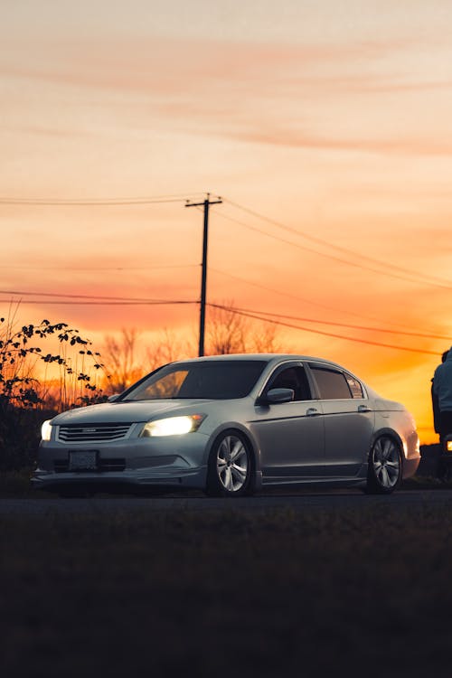 Modified Silver Honda Accord EX Parked on a Country Road at Sunset