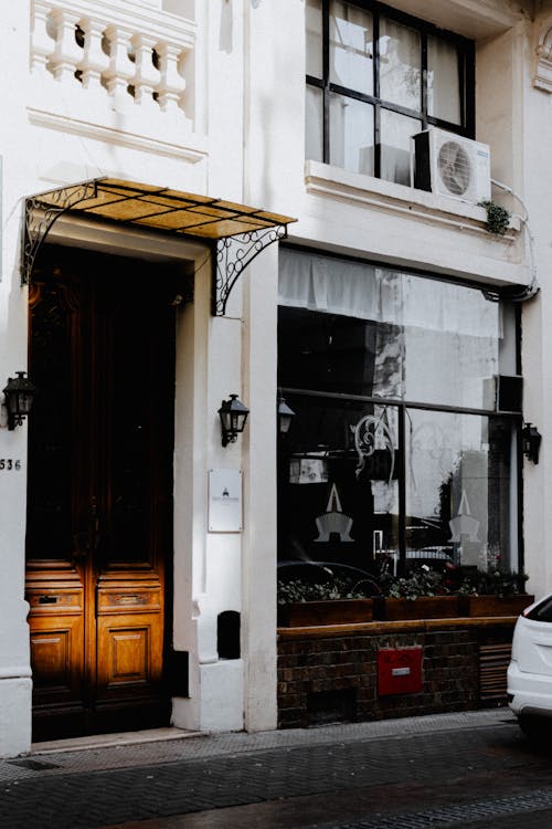 Exterior of a Building with Large Wooden Door 