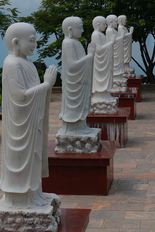 Row of White Buddha Statues