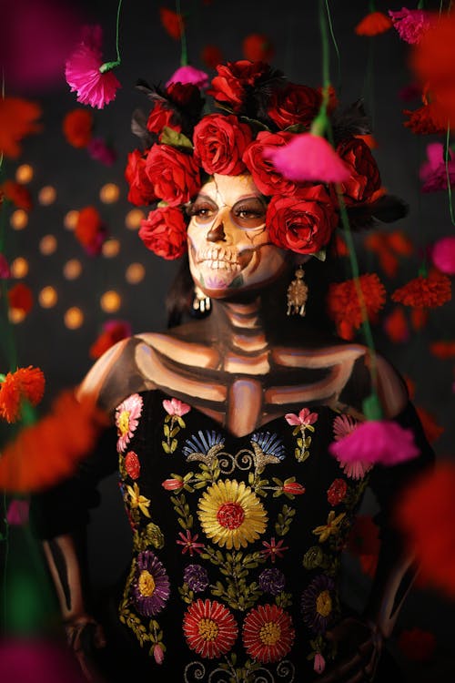 Woman Dressed as a Catrina Posing in Studio 