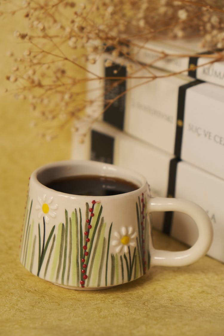 Decorative Porcelain Mug With Coffee