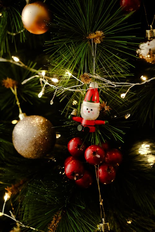 Santa Claus Ornament and Bubbles on the Christmas Tree