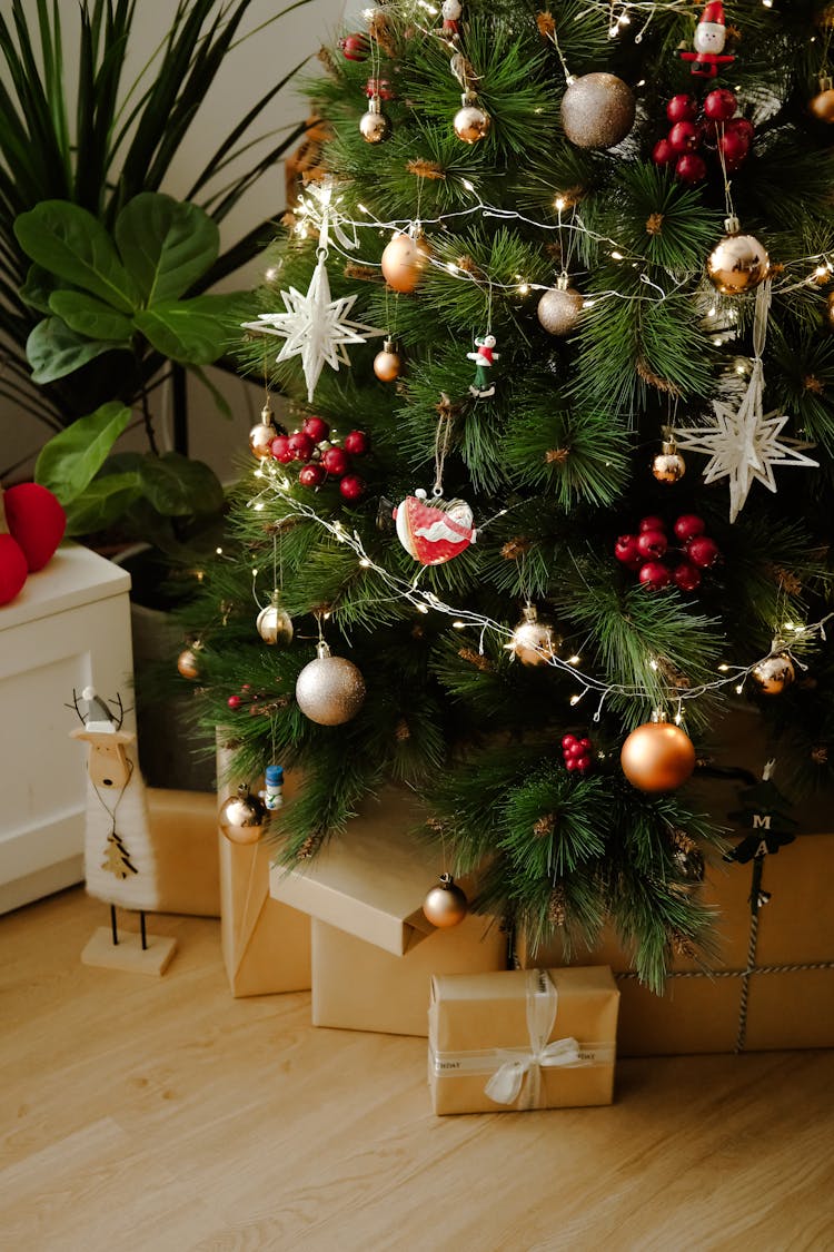 Presents Under The Decorated Christmas Tree