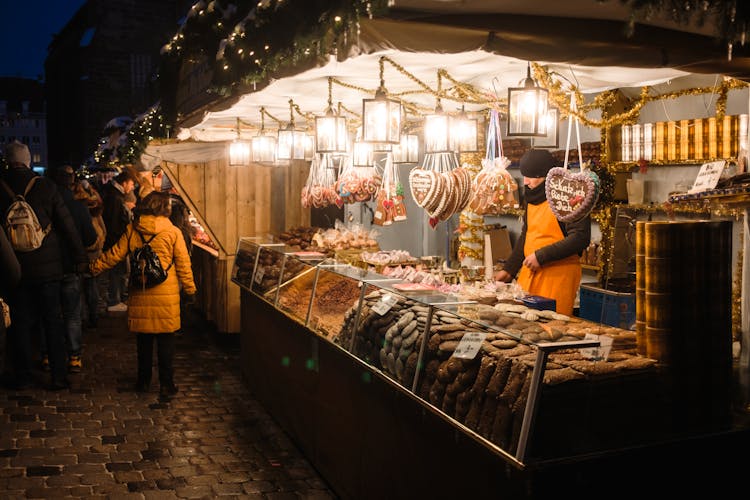 Christmas Market With Gingerbreads In Nuremberg