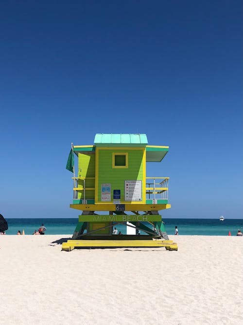 Free Lifeguard Tower on Miami Beach Stock Photo