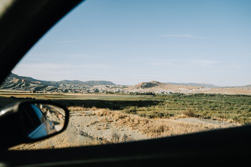 Free Captivating landscape of Nallıhan hills viewed through car window, ideal for travel enthusiasts. Stock Photo