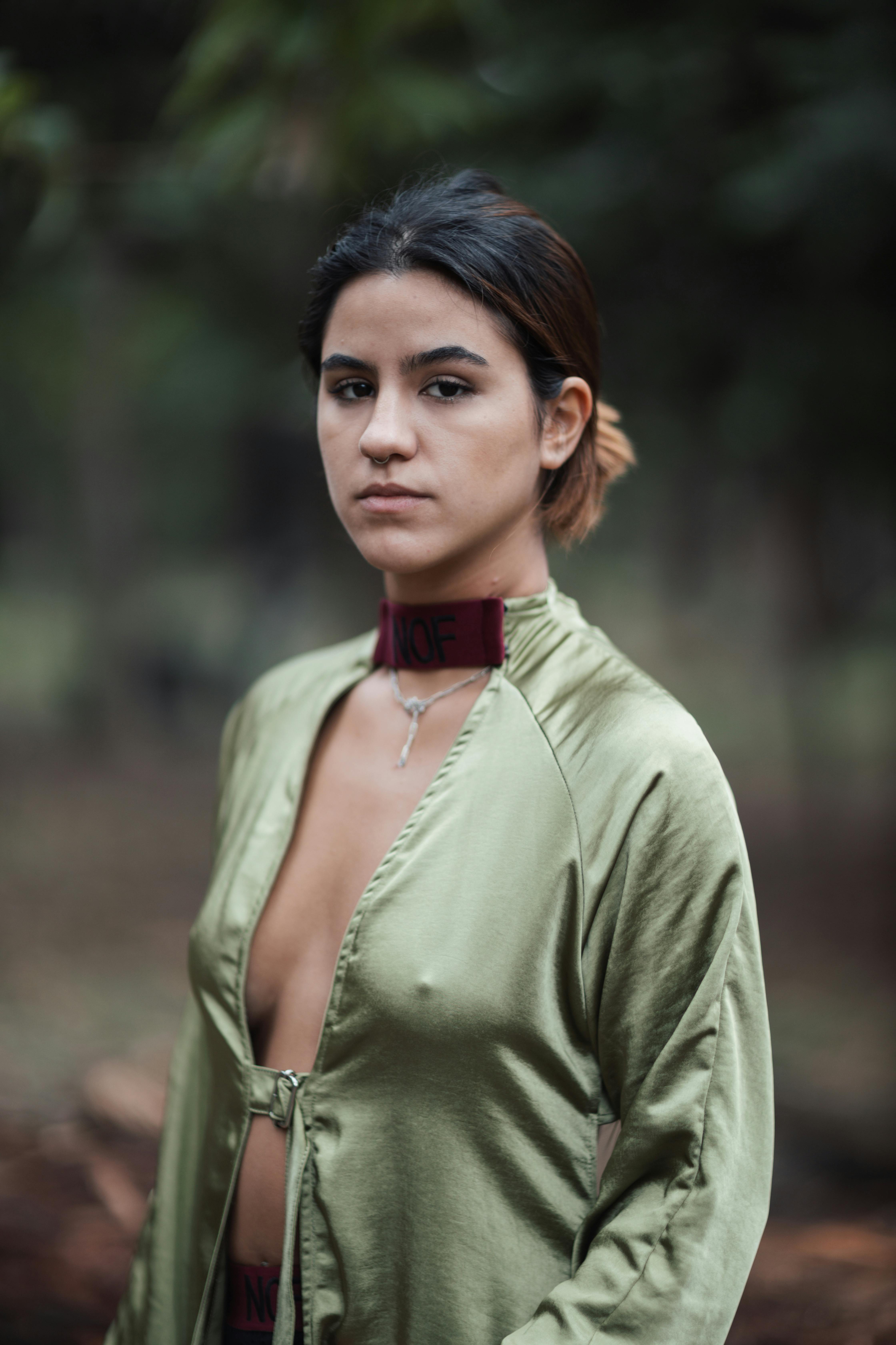 Braless Fashion Model in Satin Robe · Free Stock Photo