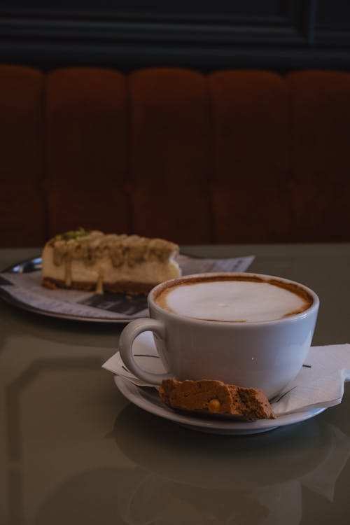 Coffee and Cake Served in a Restaurant 