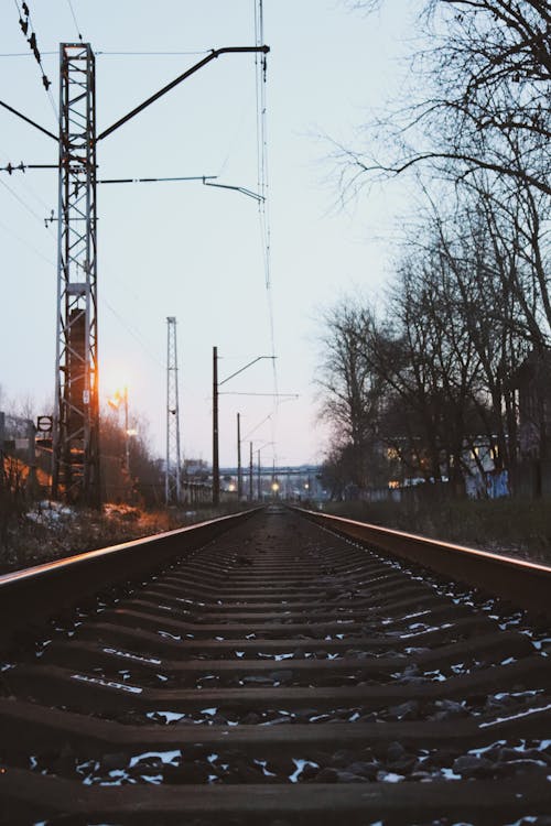bakış açısı, çizgi, demiryolu rayları içeren Ücretsiz stok fotoğraf
