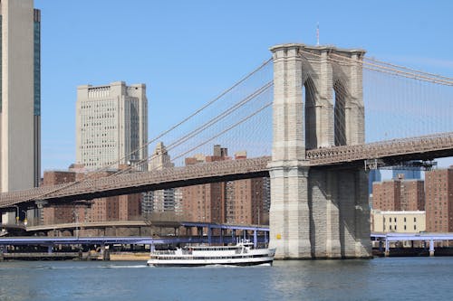 View of the Brooklyn Bridge and Skyscrapers in New York City, New York, USA