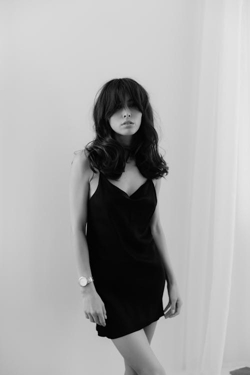 Woman in Sundress in Black and White