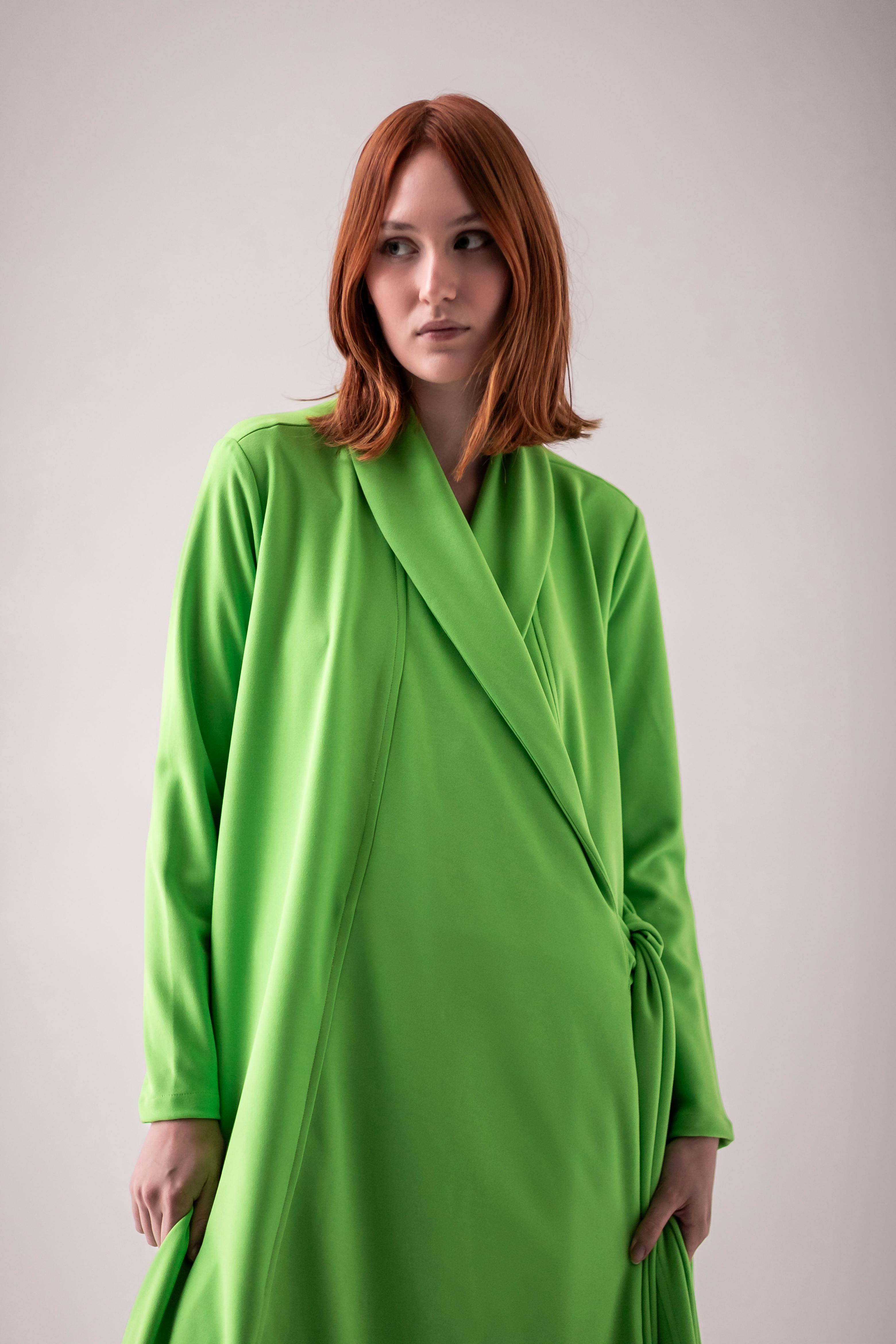 Dress tied at the waist light green | Bestdress.lt