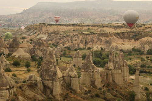 Balloons Flying Above Desert in Cappadocia 