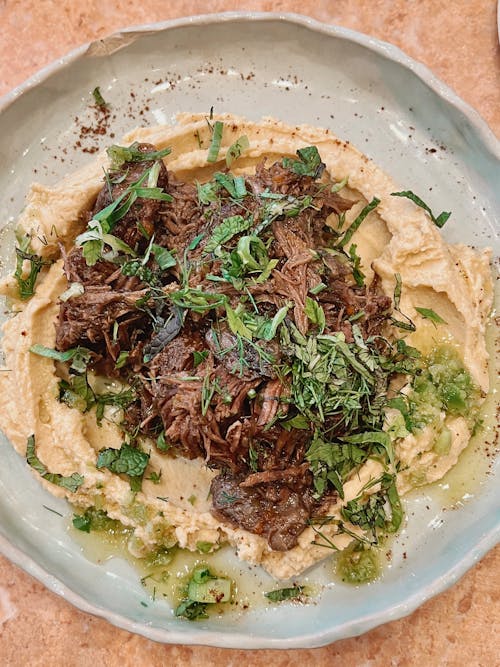 Herb and Meat on Hummus