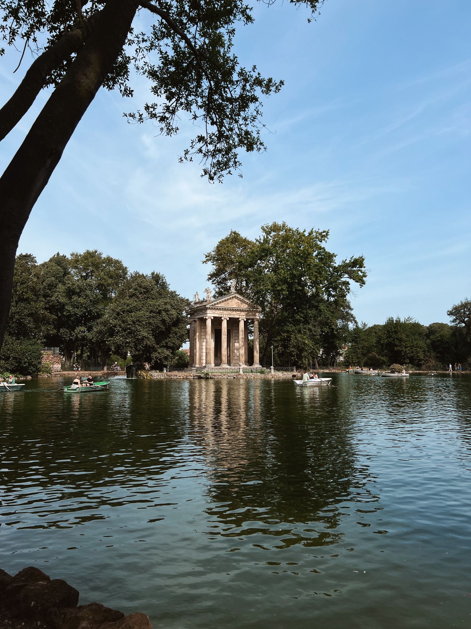 The Temple of Aesculapius beside the lake in the Villa Borghese gardens in Rome