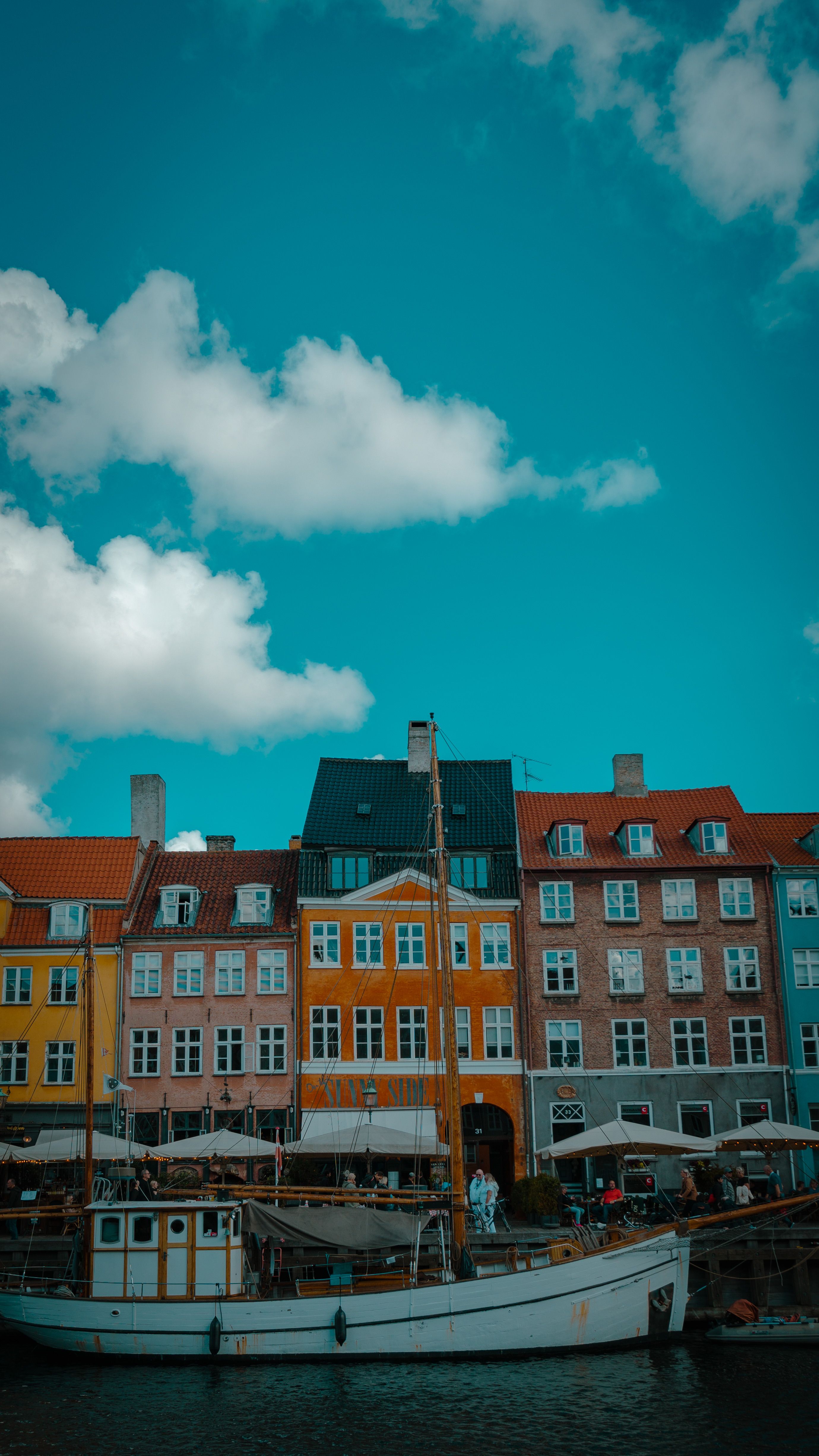 Colorful apartment buildings on a residential Copenhagen street
