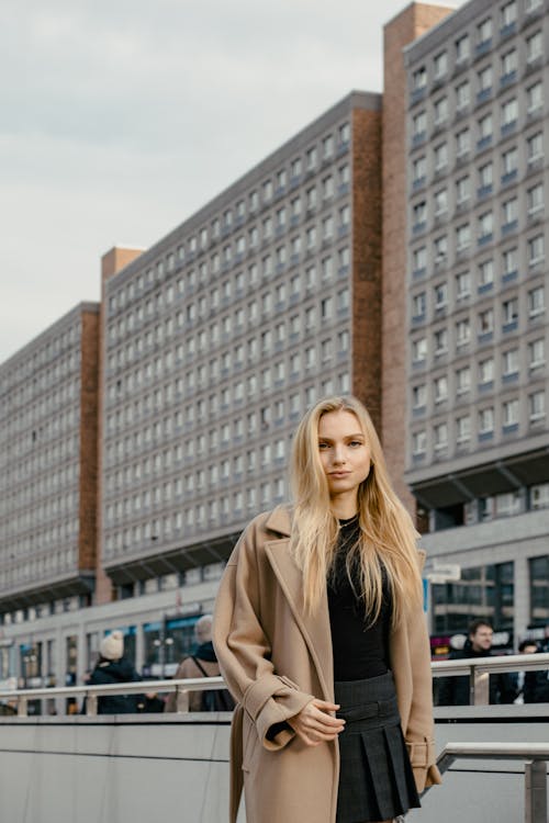 Blonde Woman Wearing Coat on a Street
