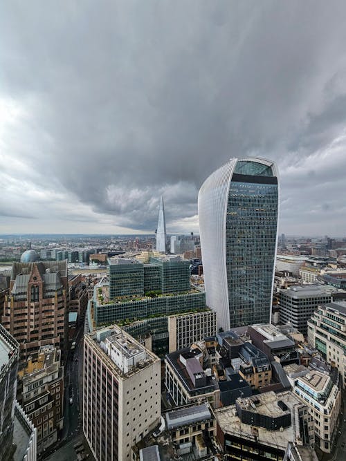 Aerial View of Skyscrapers in Downtown London, England, UK 