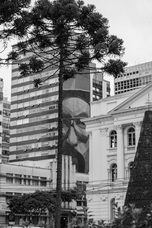 Black and White Photo of Buildings in City 