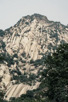 Stunning mountain peak with rocky formations and forested slopes captured in daylight.