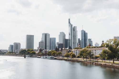 Free Beautiful view of Frankfurt's skyline with skyscrapers along the Main River. Stock Photo