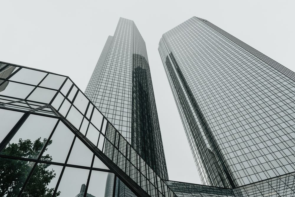 Modern skyscrapers with glass facades in an urban setting