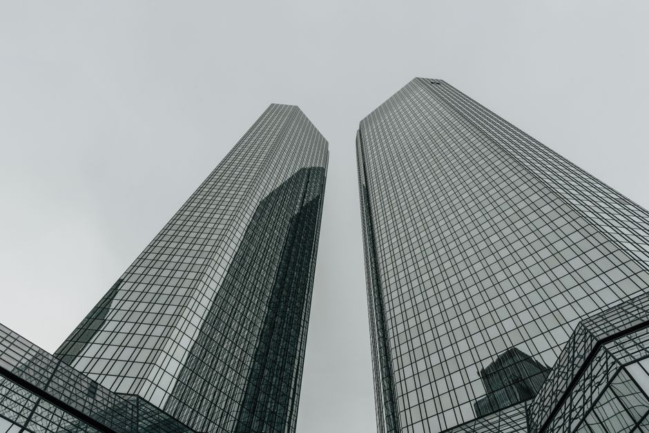 Modern architecture of Deutsche Bank Twin Towers in Frankfurt, Germany showcasing urban design.
