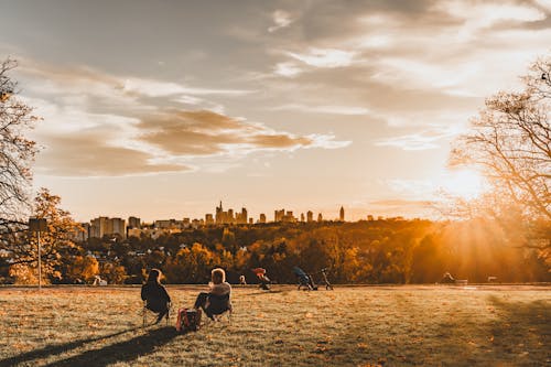 View of the Lohr Park and Skyline of Frankfurt am Main, Germany