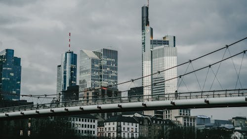 Holbeinsteg Footbridge over the Main with the Commerzbank Tower in the Background
