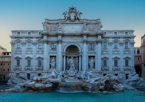 Facade of the Trevi Fountain in Rome, Italy 