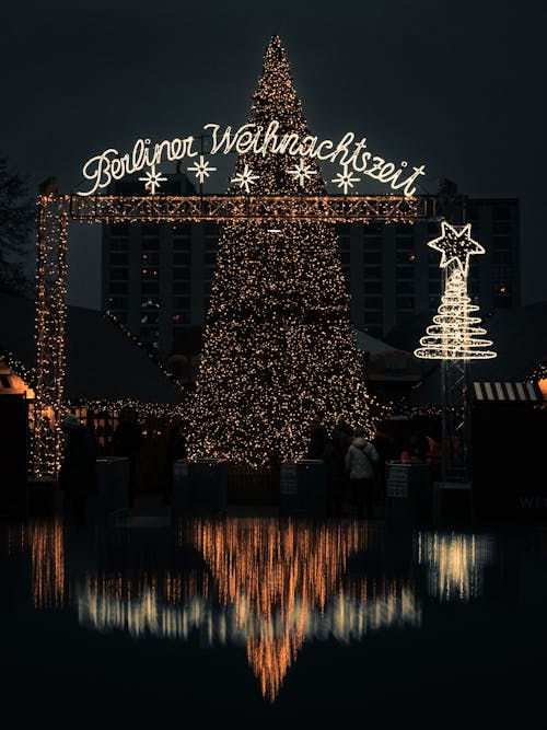 Kostenloses Stock Foto zu advent, baum in der nacht, beleuchtung