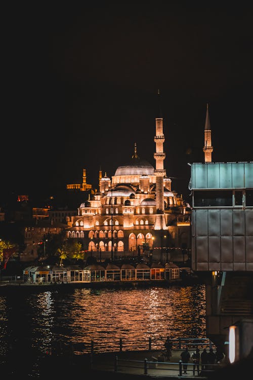 Illuminated New Mosque, Istanbul, Turkey 