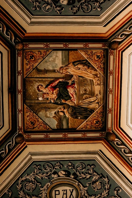 Painting of Virgin Mary Holding Christ Child on Ceiling