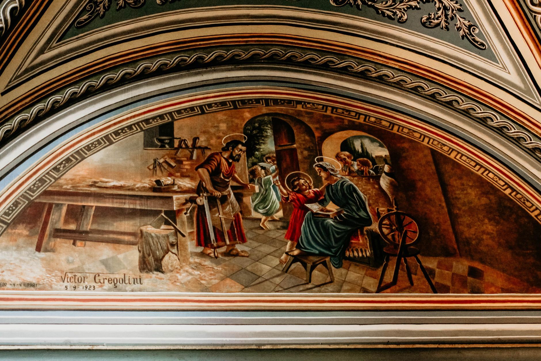 Ornate fresco depicting a religious scene inside a church.